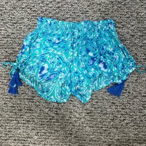 ✨ NWT Tiare Hawaii Low Rise Galaxy Shorts Tassels Turquoise/Blue Pattern